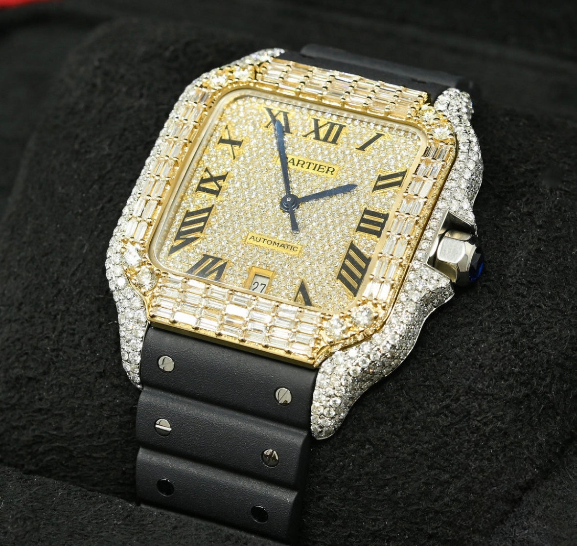 Cartier Santos 100 XL - Rubber Iced Emerald Cut