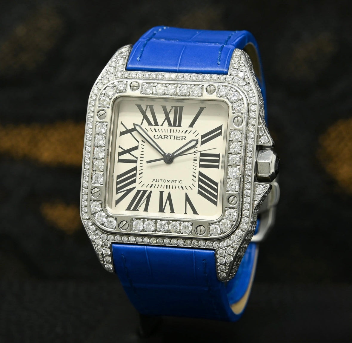 Cartier Santos 100 Iced Bleu Crocodile
