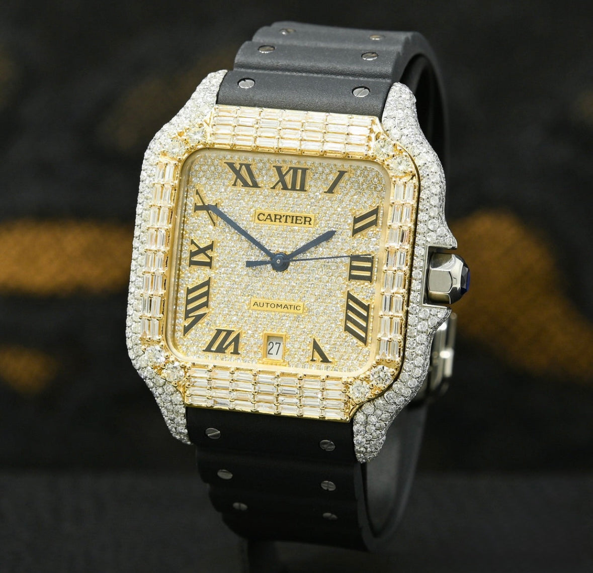 Cartier Santos 100 XL - Rubber Iced Emerald Cut