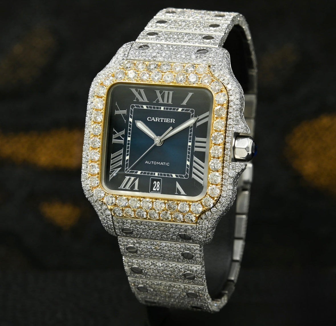 Cartier Santos 100 XL - Blue Full Iced
