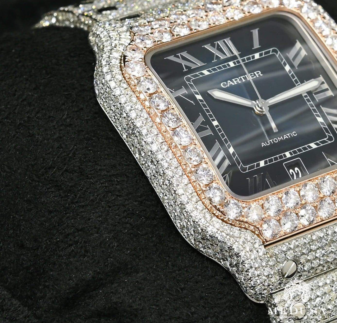 Cartier Santos 100 XL Blue Full Iced Everose