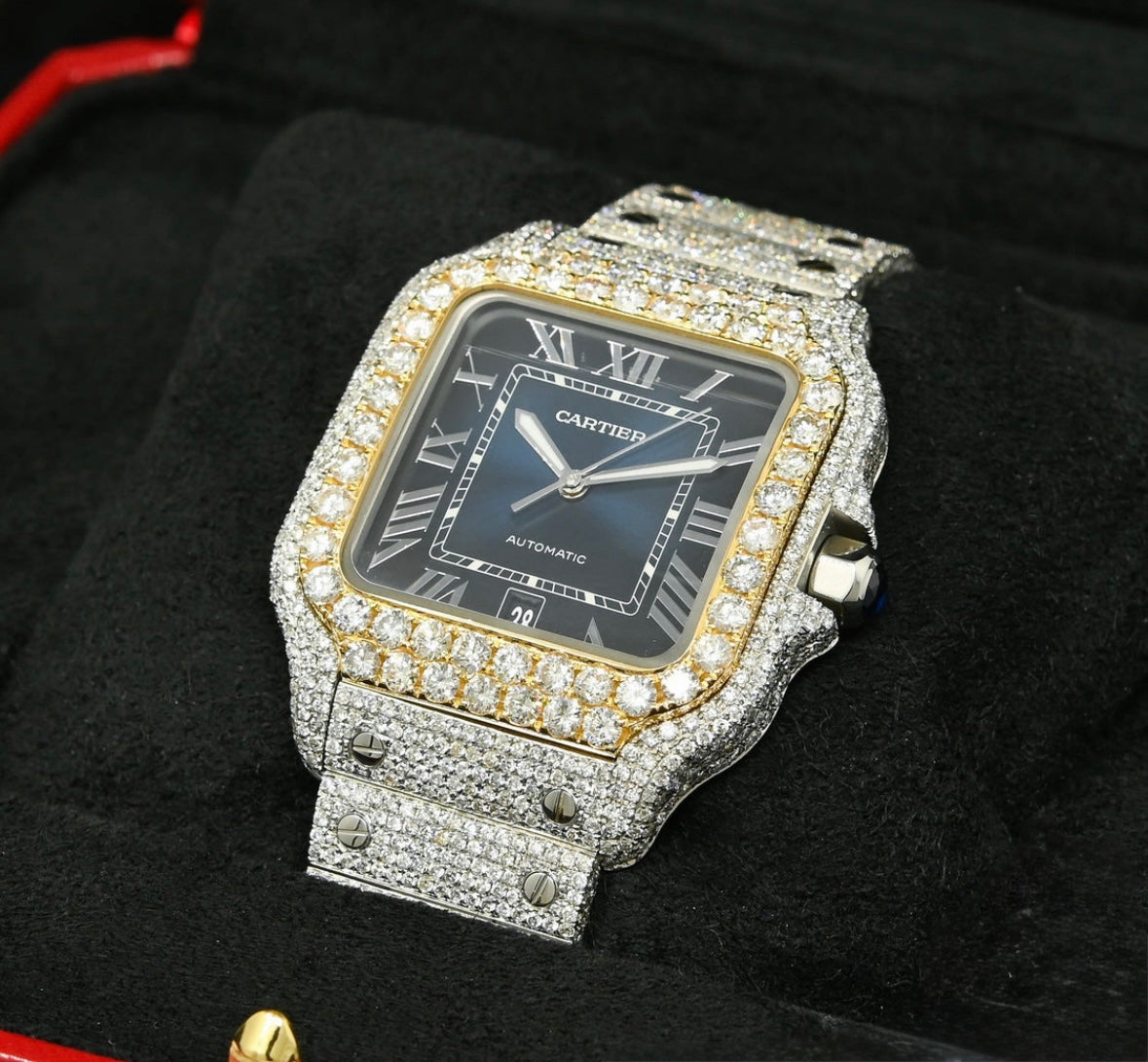 Cartier Santos 100 XL - Blue Full Iced