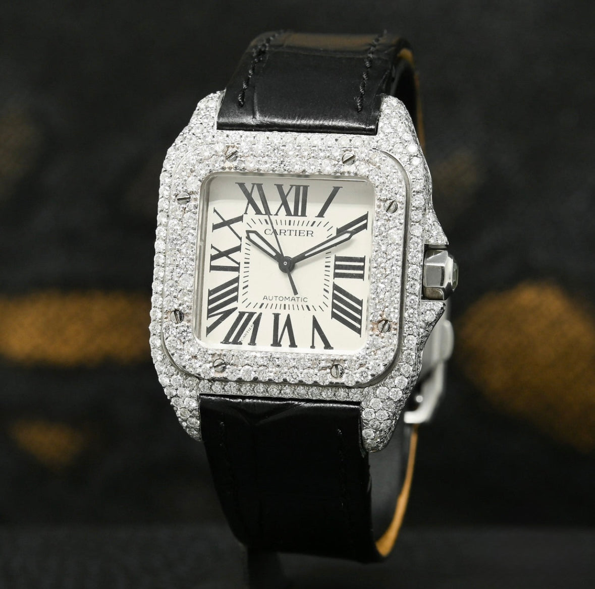 Cartier Santos 100 Iced Black Leather