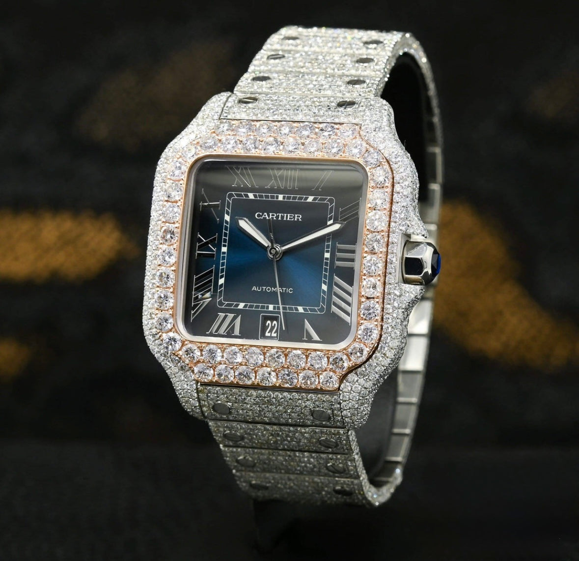 Cartier Santos 100 XL Blue Full Iced Everose