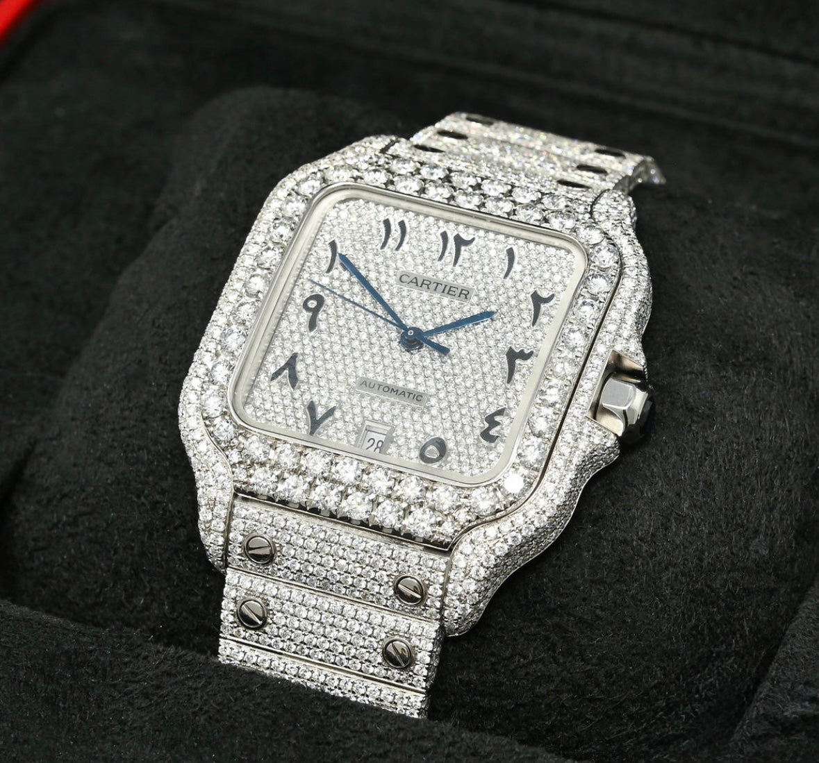 Cartier Santos 100 Full Arabic Iced