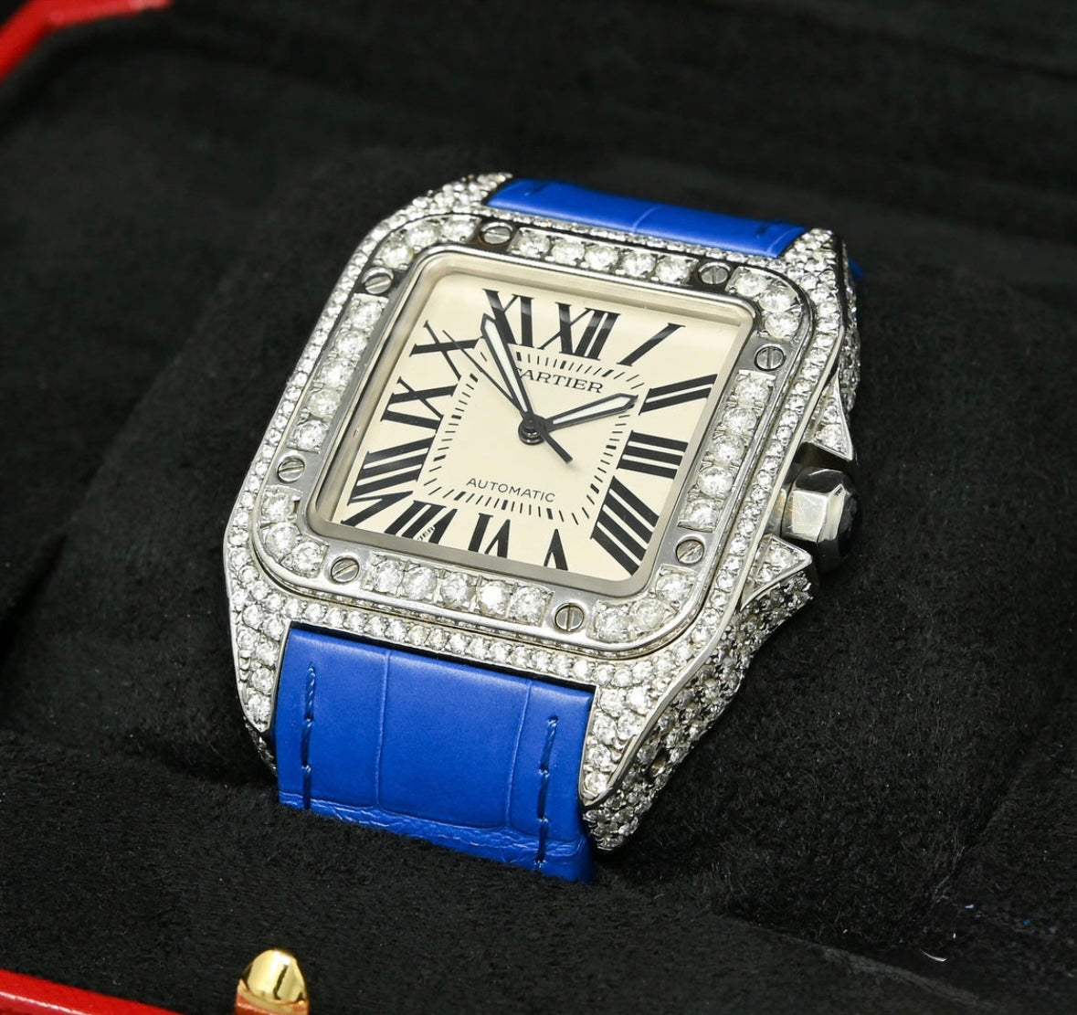 Cartier Santos 100 Iced Bleu Crocodile