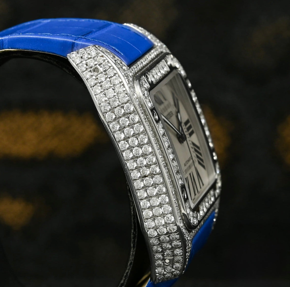 Cartier Santos 100 Iced Bleu Crocodile